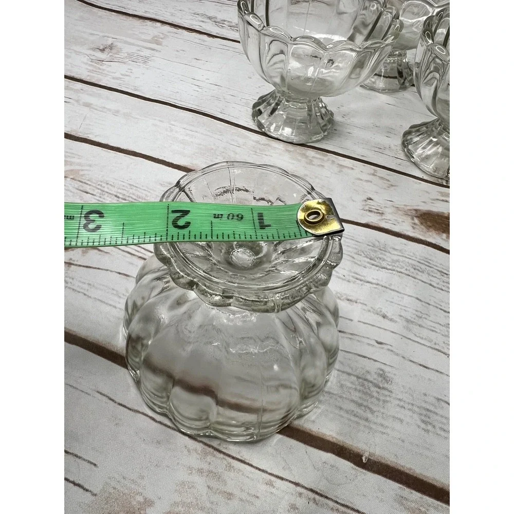 Palais Glassware Dessert Bowls Clear Flower Scalloped Footed 9oz Set of 4 4in‎